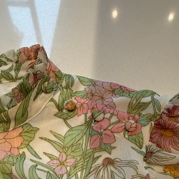 Vince Camuto Multicolor Pastel Floral Smocked Neck Sleeve Blouse, Size XL - Picture 7 of 11